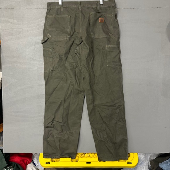 Carhartt Mens Cargo Pants Work Utility Khaki Green Canvas Size 42x30 - Picture 2 of 6